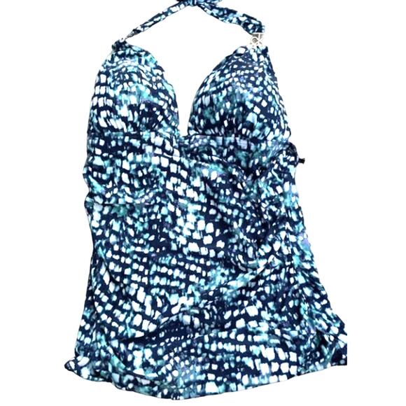 Calvin Klein Printed Halter Tankini Swim Top Navy BLUE V-Neck X-Small XS NWT $88 - Picture 3 of 7